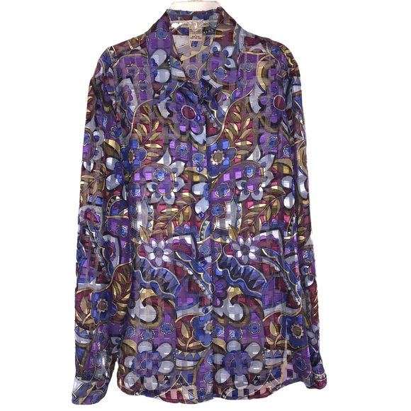 Vintage Semi Sheer Block Print Blouse - Picture 10 of 10